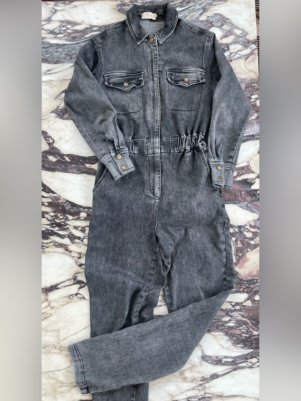 Black Washed Denim Jumpsuit S / 4